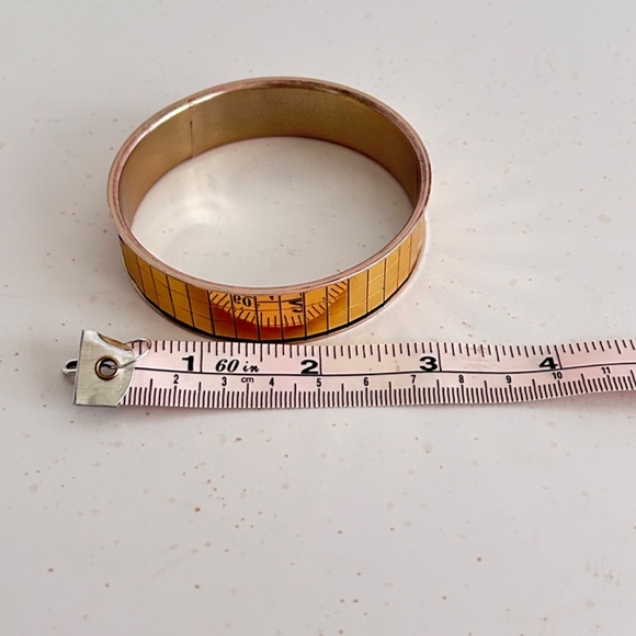 Circular Metal Bangle Squares Gold Tone Bracelet Golden Mosaic - Picture 6 of 7